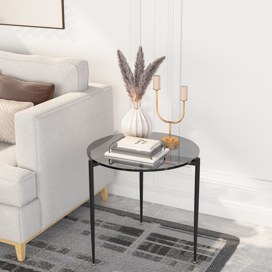 Fin Sleek Tempered Glass Tall Accent Side End Coffee Table Display Candle/Table Lamp