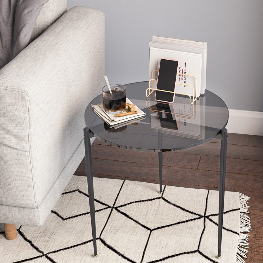 Fin Sleek Tempered Glass Tall Accent Side End Coffee Table Display Candle/Table Lamp