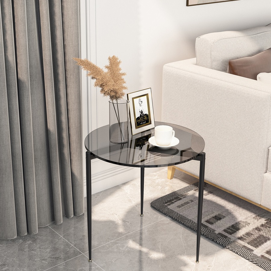 Fin Sleek Tempered Glass Tall Accent Side End Coffee Table Display Candle/Table Lamp