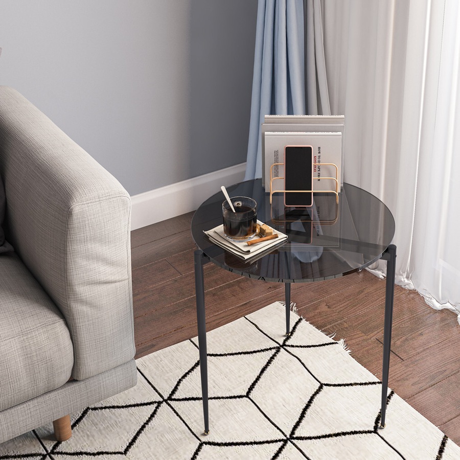 Fin Sleek Tempered Glass Tall Accent Side End Coffee Table Display Candle/Table Lamp