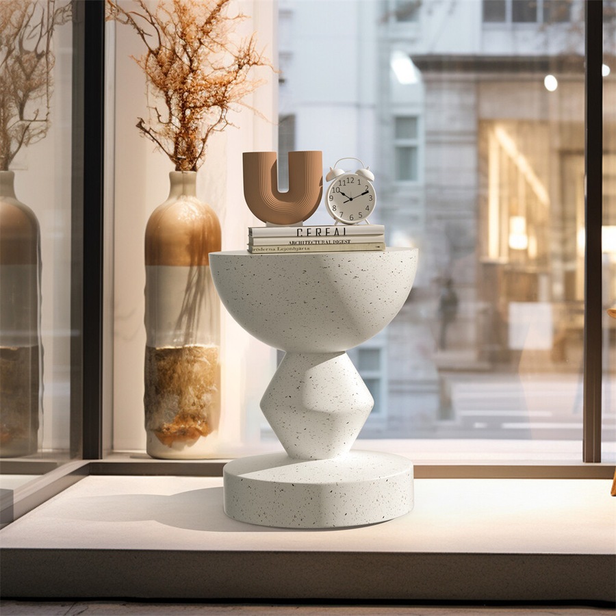 Fin Stylish Lightweight Concrete Sofa Side Table Cement Bedside Table Outdoor Patio