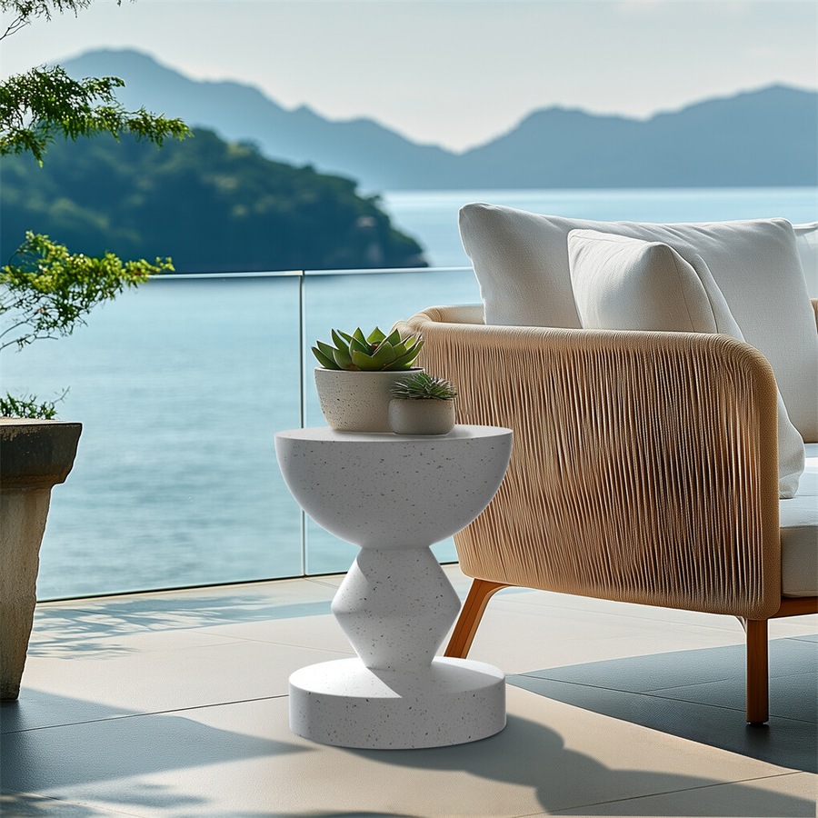 Fin Stylish Lightweight Concrete Sofa Side Table Cement Bedside Table Outdoor Patio