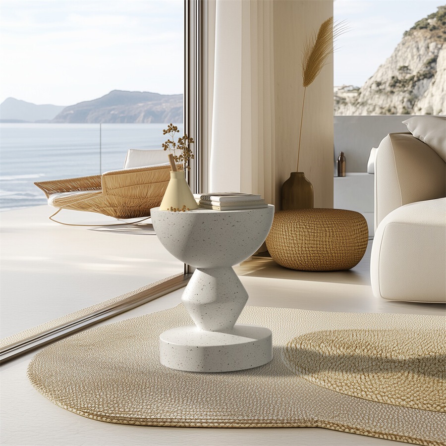 Fin Stylish Lightweight Concrete Sofa Side Table Cement Bedside Table Outdoor Patio