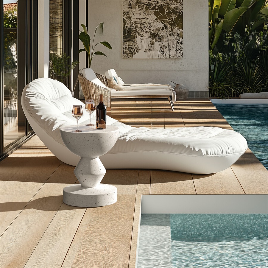 Fin Stylish Lightweight Concrete Sofa Side Table Cement Bedside Table Outdoor Patio