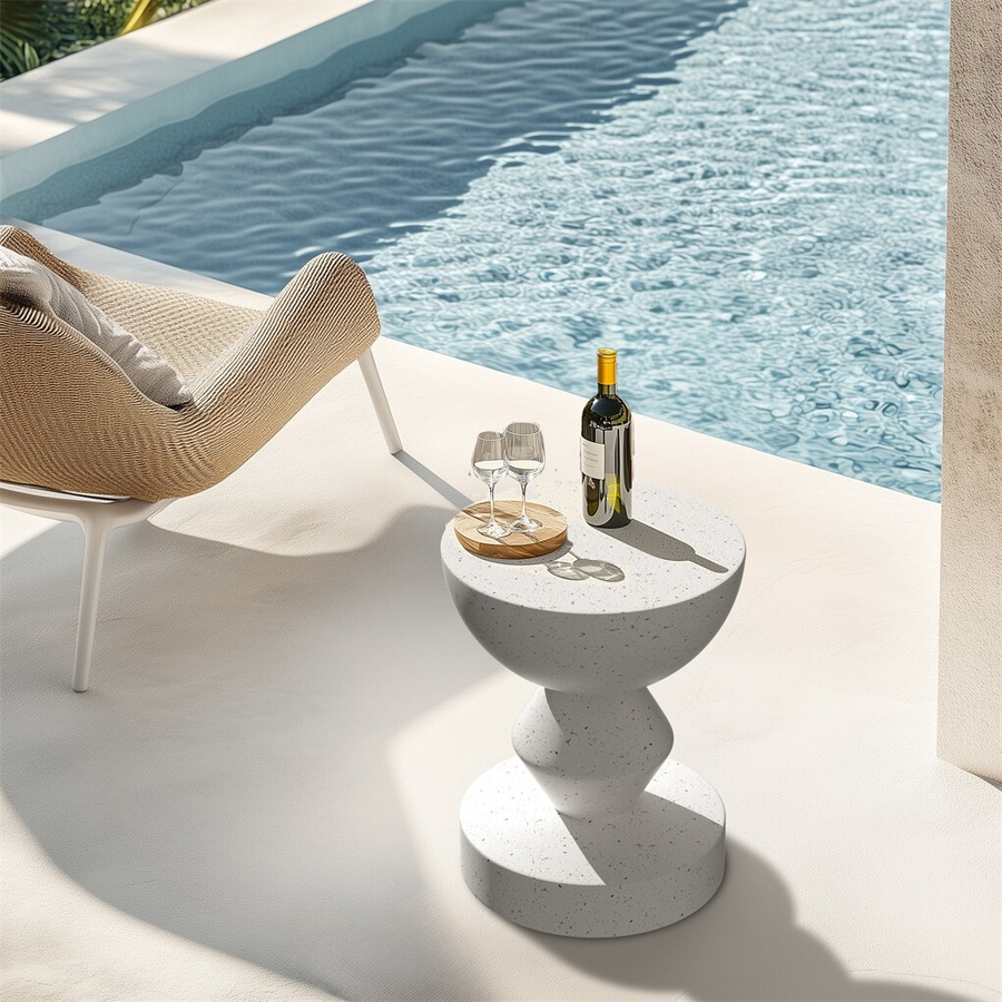 Fin Stylish Lightweight Concrete Sofa Side Table Cement Bedside Table Outdoor Patio