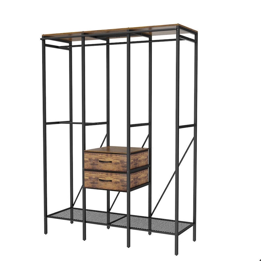 XL Industrial Open Wardrobe Clothes Storage Cabinet with Curtain and Drawers - Heavy Duty Garment Rack Closet