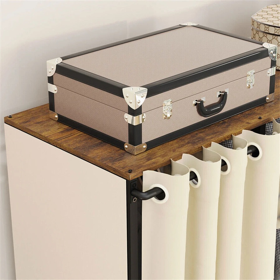 XL Industrial Open Wardrobe Clothes Storage Cabinet with Curtain and Drawers - Heavy Duty Garment Rack Closet