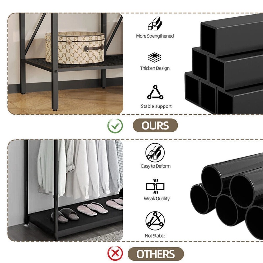 XL Industrial Open Wardrobe Clothes Storage Cabinet with Curtain and Drawers - Heavy Duty Garment Rack Closet