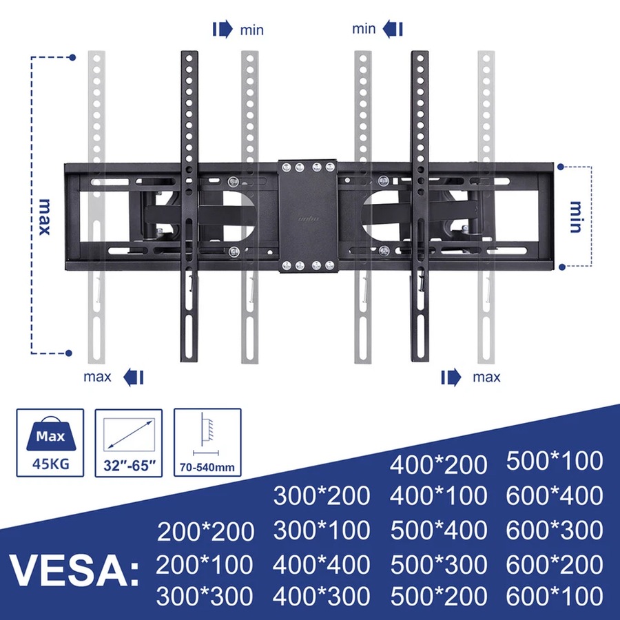Fin Swivel Tilt Wall Mount Corner Tv Bracket For 32 42 48 50 65" Led Lcd Flat Screen
