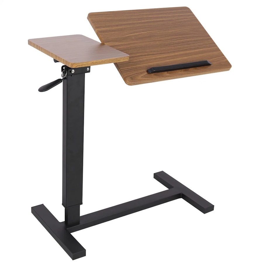 Fin Tilting Overbed Bedside Table Adjustable Laptop Desk Workstation With Split Top