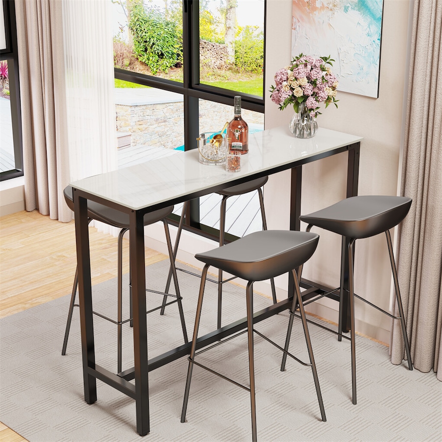Fin Ultra Tall Bar Table White Marble Kitchen Countertop Pub Table Dining Room Cafe