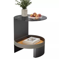 Fin Wear Resistant Saddle Leather Black Side Table Tempered Glass End Bedside Table