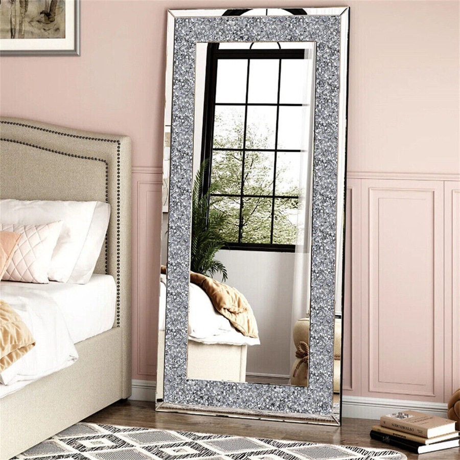 Fin Xxxl Large Gorgeous Diamond Wall Mirror Crushed Crystal Long Full Length Mirror