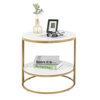 Fine Store - Large 2-Tier Marble Top Side Table with Gold Legs