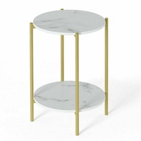 Fine Store - Marble Sofa Side End Table/Coffee Table with Shelf & Gold Iron Legs