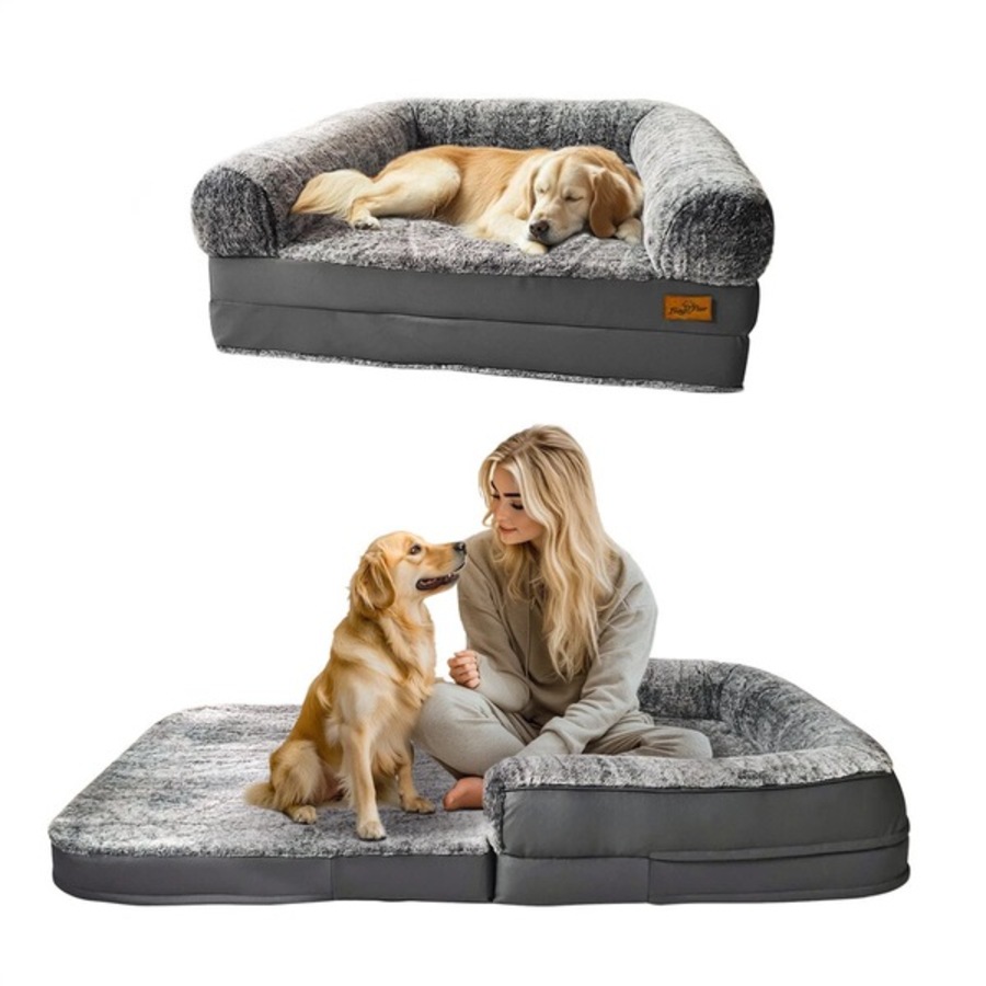 FIN Giant Human-Size Dog Bed Foldable Calming Pet Dog Bed with Washable Plush Cover