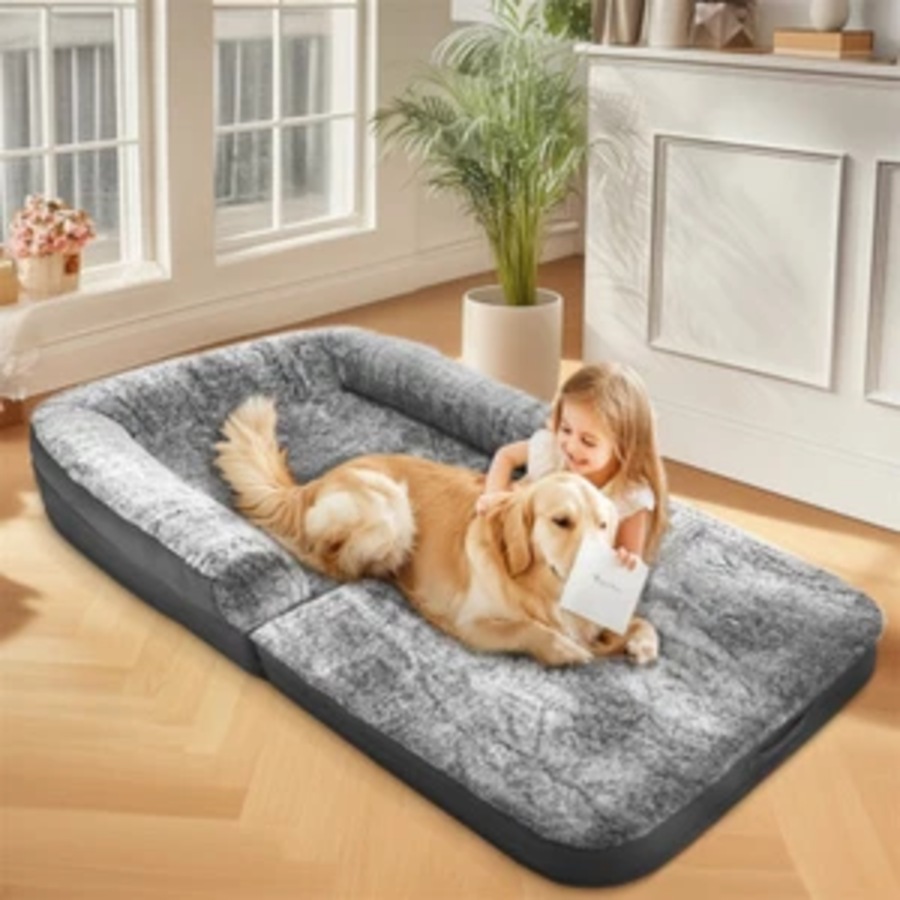 FIN Giant Human-Size Dog Bed Foldable Calming Pet Dog Bed with Washable Plush Cover
