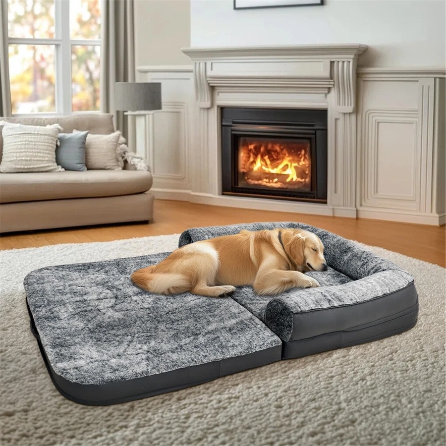 FIN Giant Human-Size Dog Bed Foldable Calming Pet Dog Bed with Washable Plush Cover