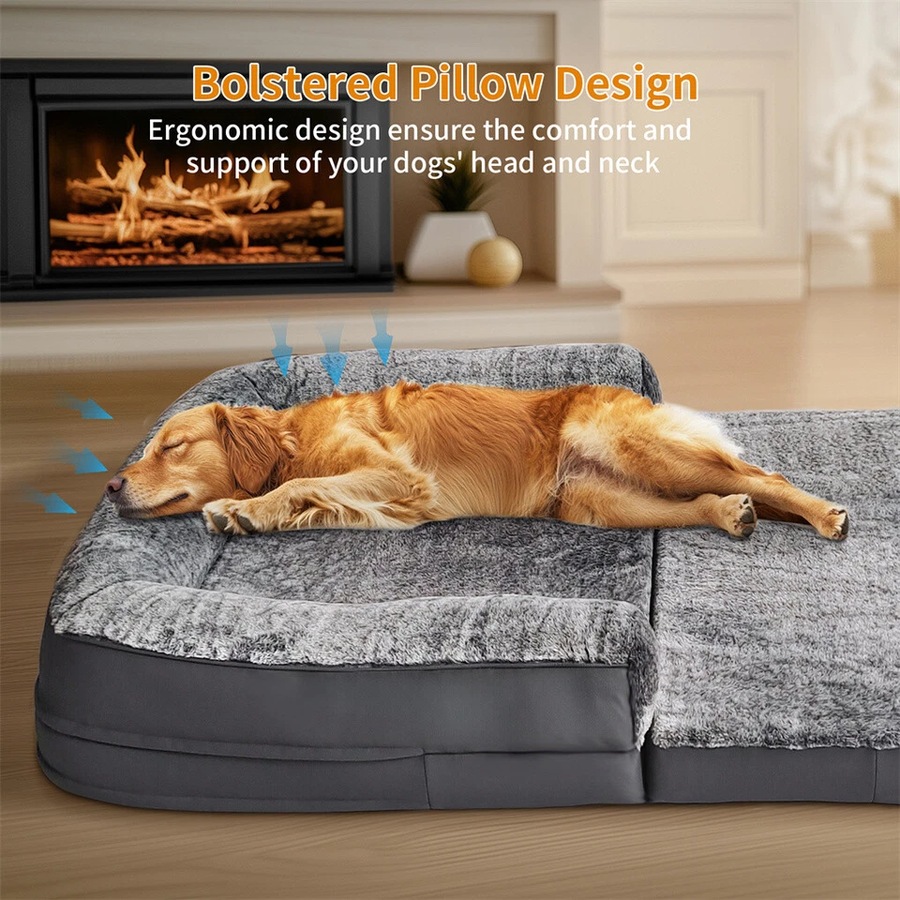 FIN Giant Human-Size Dog Bed Foldable Calming Pet Dog Bed with Washable Plush Cover