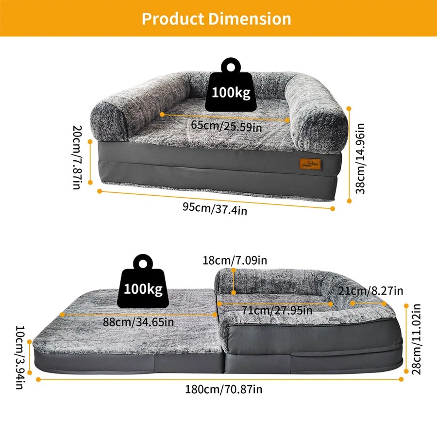 FIN Giant Human-Size Dog Bed Foldable Calming Pet Dog Bed with Washable Plush Cover