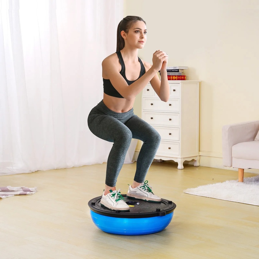 Half Exercise Ball Trainer, 23 inch Balance Ball Trainer, 660lbs Capacity Stability Ball, Yoga Ball with Resistance Bands & Foot Pump, Strength Fitness Ball for Home Gym, Full Body Workout, Blue
