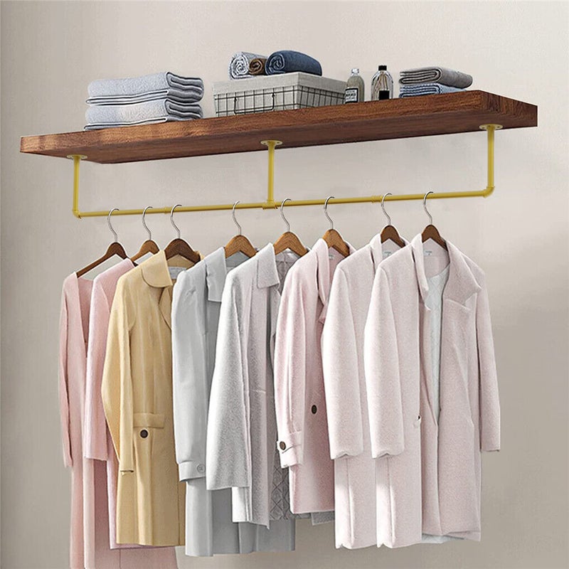 Heavy Duty Clothes Rack Wall Mounted Hanging Garment Rack Gold