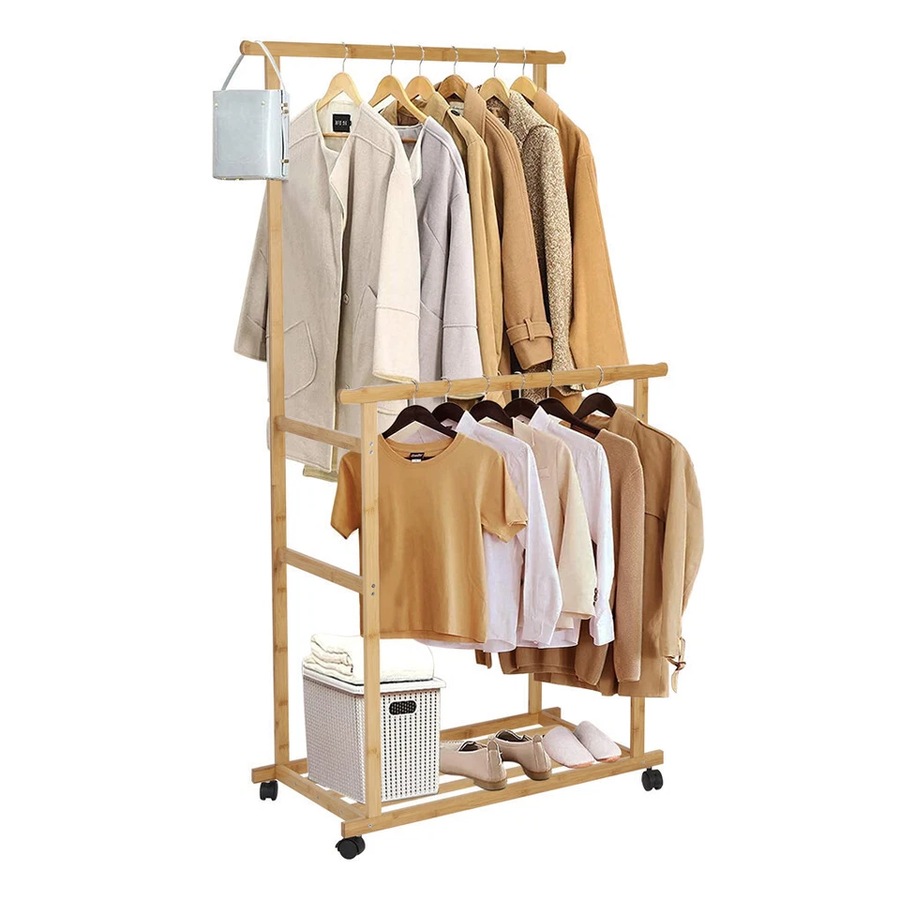 Heavy Duty Clothes Rail Double Layer Garment Hanging Display Stand Rack Wardrobe