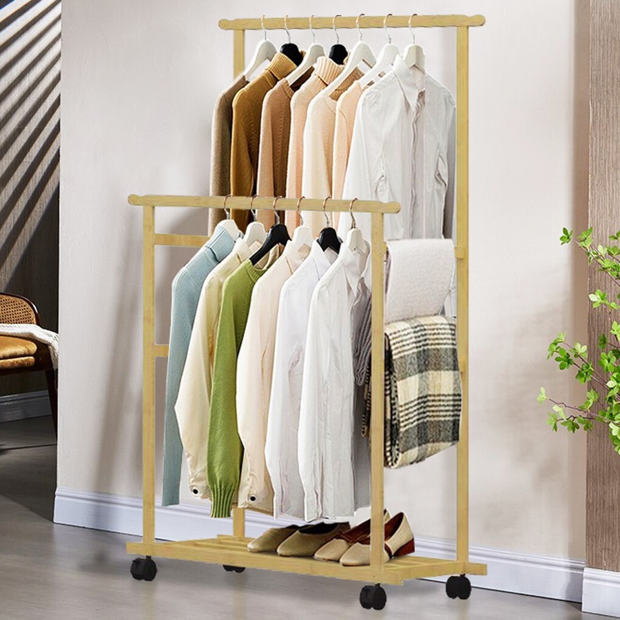 Heavy Duty Clothes Rail Double Layer Garment Hanging Display Stand Rack Wardrobe