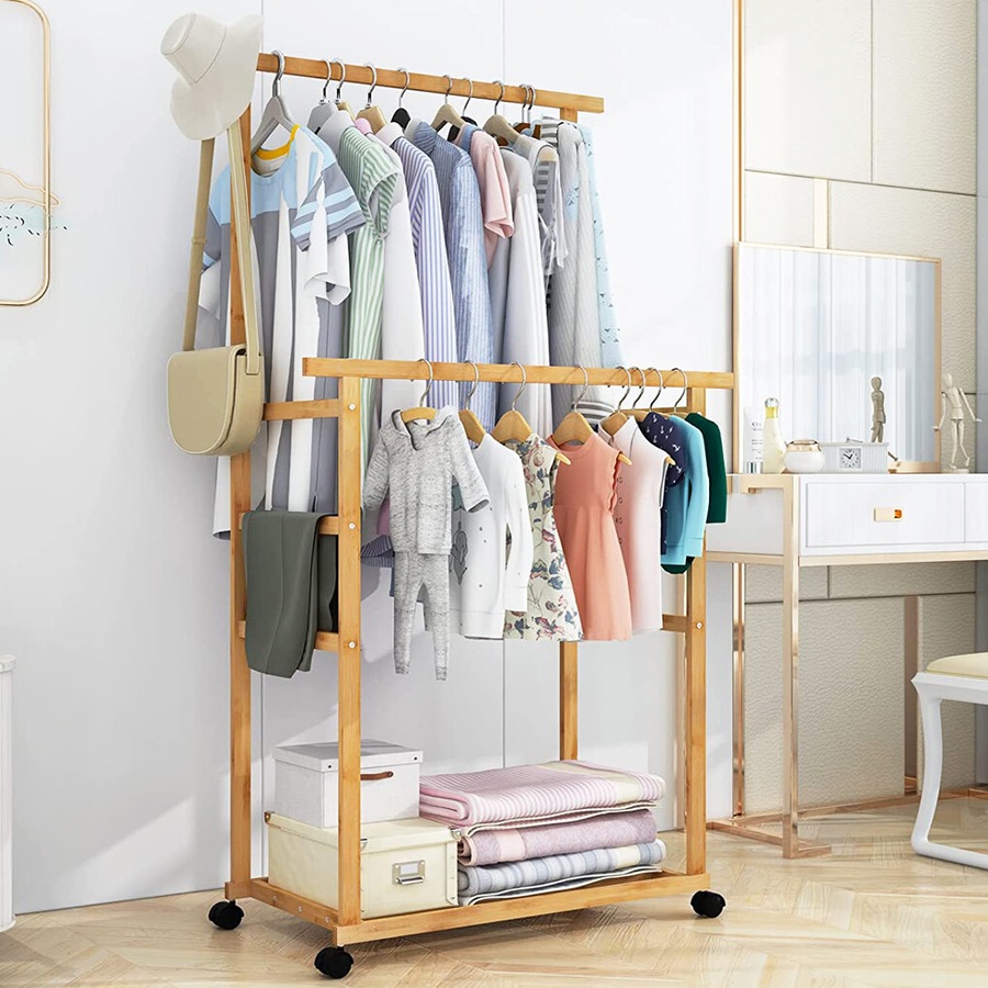 Heavy Duty Clothes Rail Double Layer Garment Hanging Display Stand Rack Wardrobe