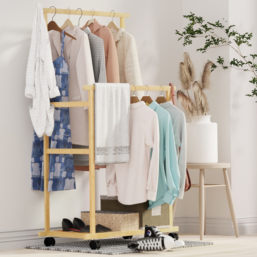 Heavy Duty Clothes Rail Double Layer Garment Hanging Display Stand Rack Wardrobe