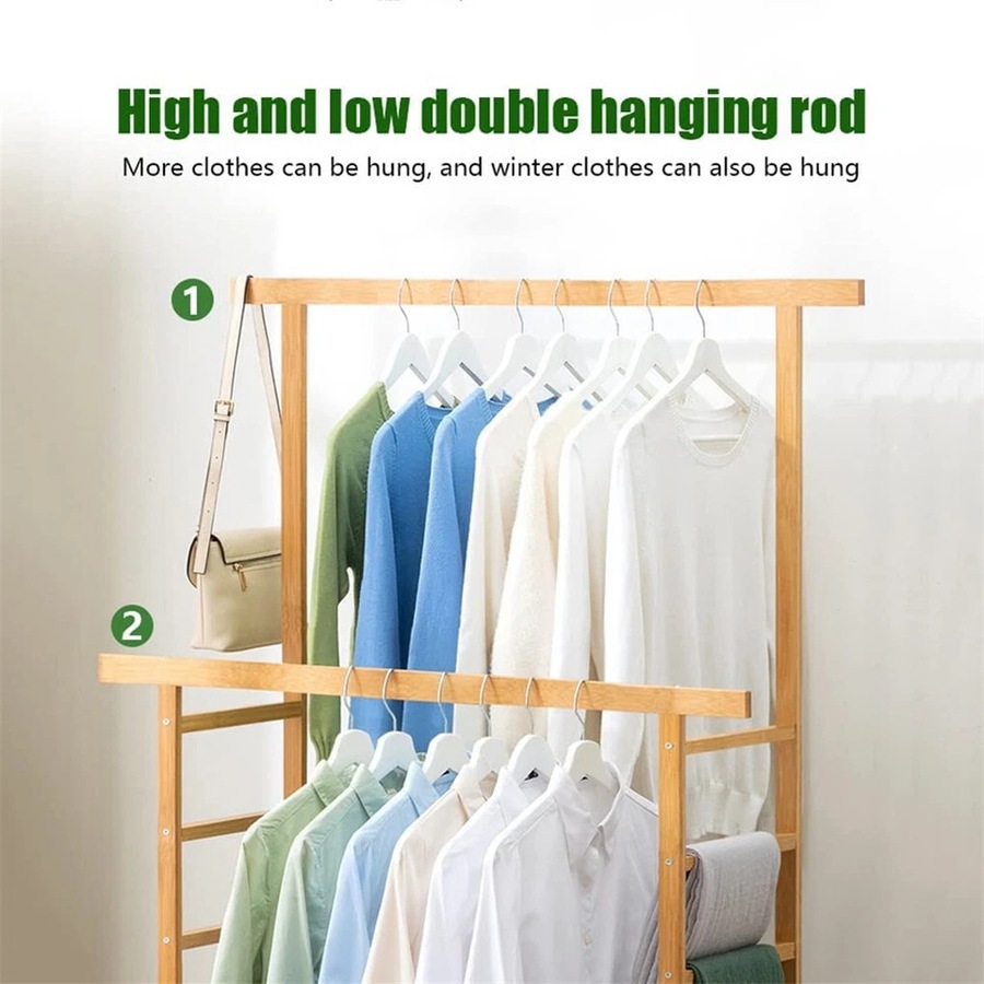 Heavy Duty Clothes Rail Double Layer Garment Hanging Display Stand Rack Wardrobe