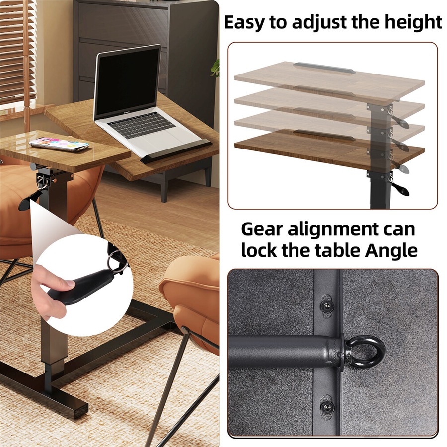 Height Adjustable Overbed Laptop Table with Tilting Desktop and Casters: Ideal for Professional Use
