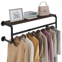 Industrial Pipe Clothing Rack Heavy Metal Clothe Rail Hanging Rack Display Shelf