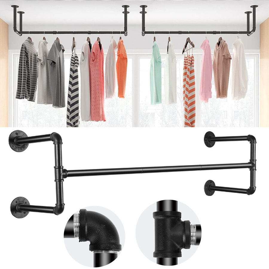 Industrial Pipe Wall Mounted Garment Rack: Heavy-Duty Support for Closet Organization, Holds up to 50KG