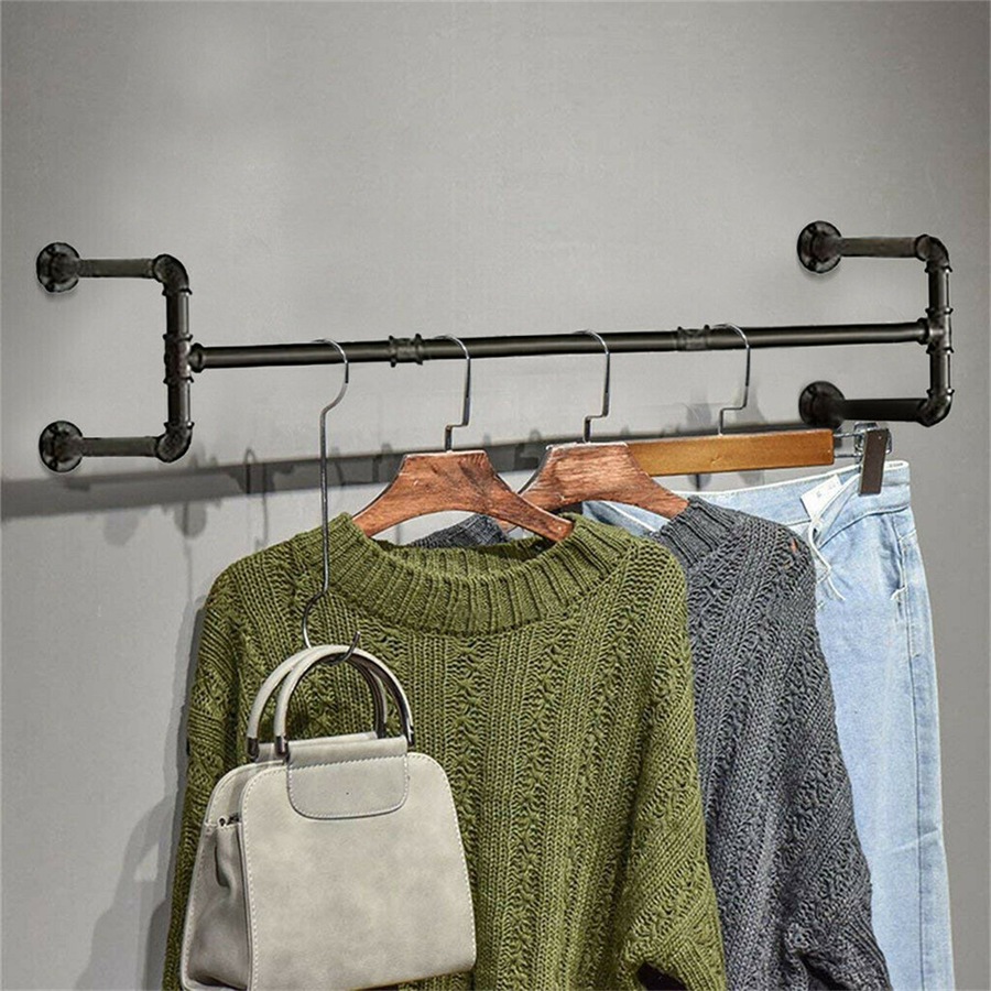 Industrial Pipe Wall Mounted Garment Rack: Heavy-Duty Support for Closet Organization, Holds up to 50KG