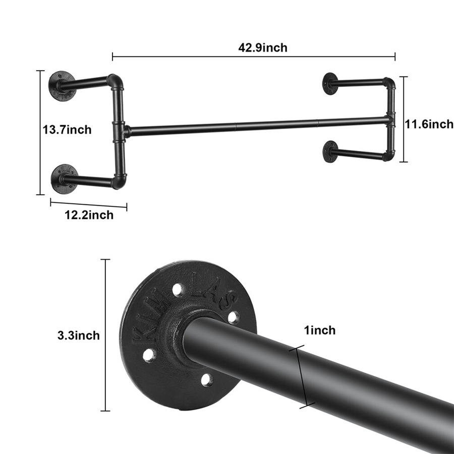 Industrial Pipe Wall Mounted Garment Rack: Heavy-Duty Support for Closet Organization, Holds up to 50KG