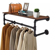 Industrial Pipe Wall Mounted Garment Rack with Top Shelf Hanging Clothes Rack