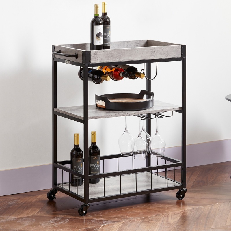 Buy Industrial Style Kitchen Trolley with Wine Rack Storage Trolley