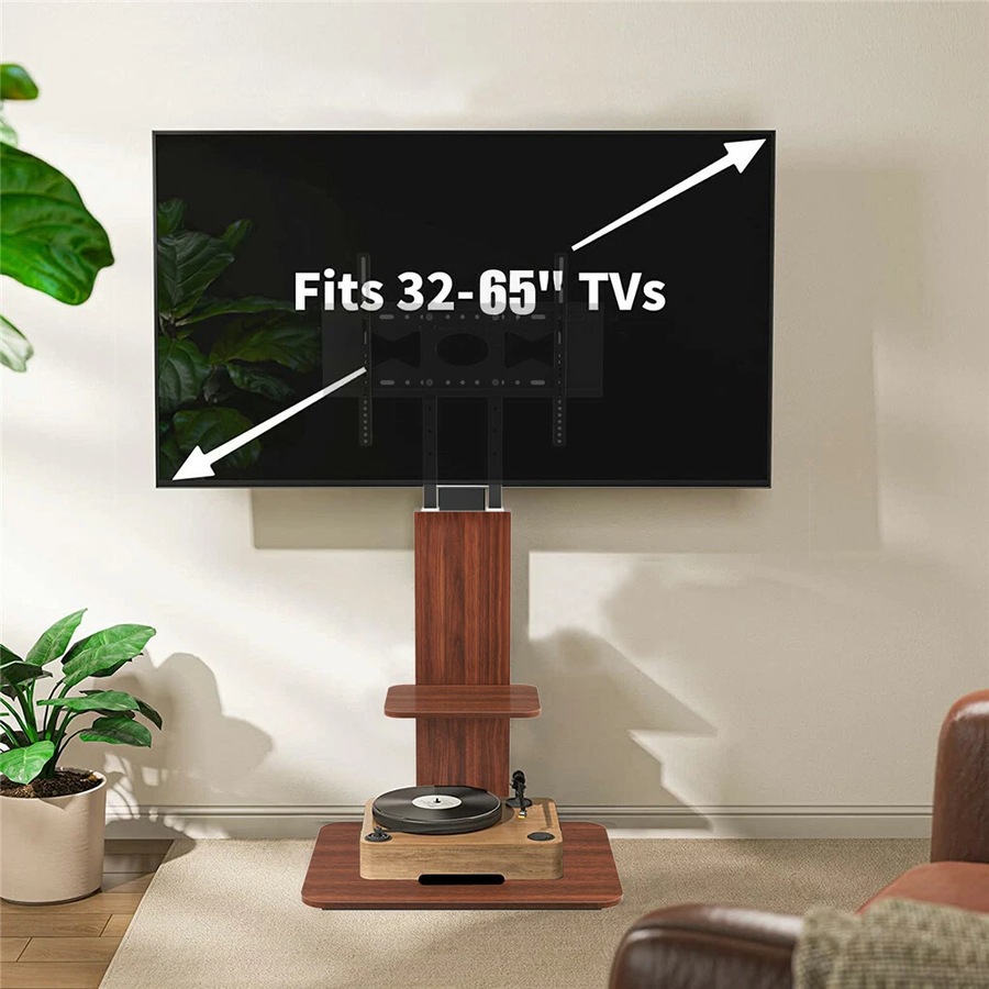 Industrial Universal Floor TV Stand Wood Steel TV Mount Shelf Stand for 32-65"TV
