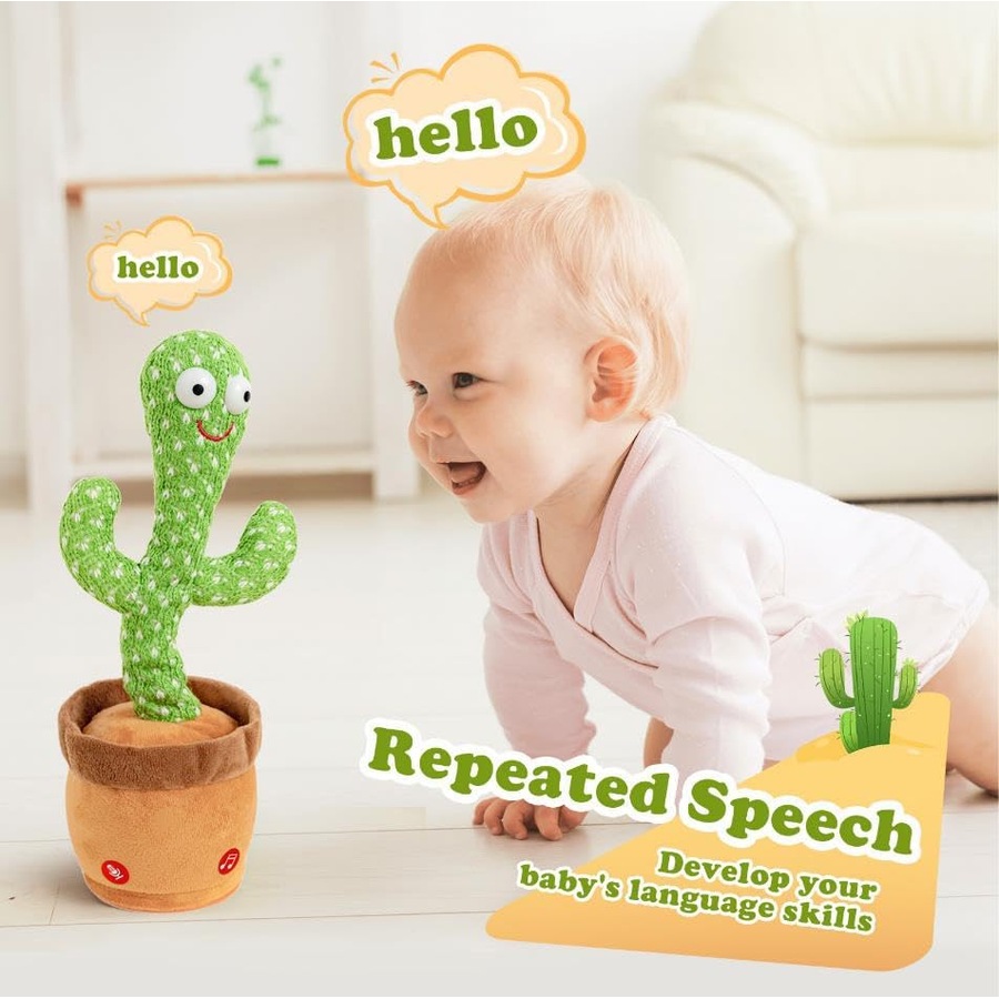 Interactive Dancing & Talking Cactus Toy - Mimics Sounds, Plays Songs, USB Rechargeable, LED Plush Baby Gift