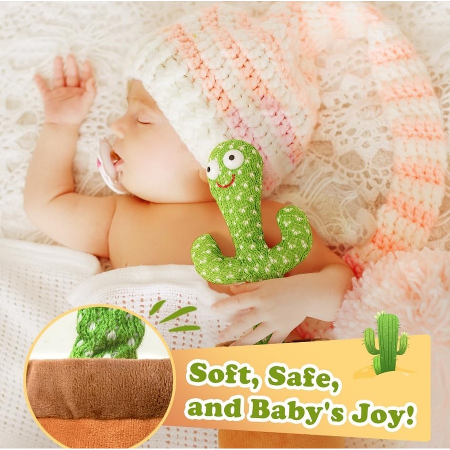 Interactive Dancing & Talking Cactus Toy - Mimics Sounds, Plays Songs, USB Rechargeable, LED Plush Baby Gift