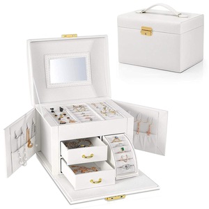 Jewelry Organizer Box Large-Capacity Storage 3 Layer With Mirror And Lockable For Her Earrings Rings Bracelet Necklaces Girl And Woman Anniversary Mother'S Day Valentines Gifts, (Pearl White)