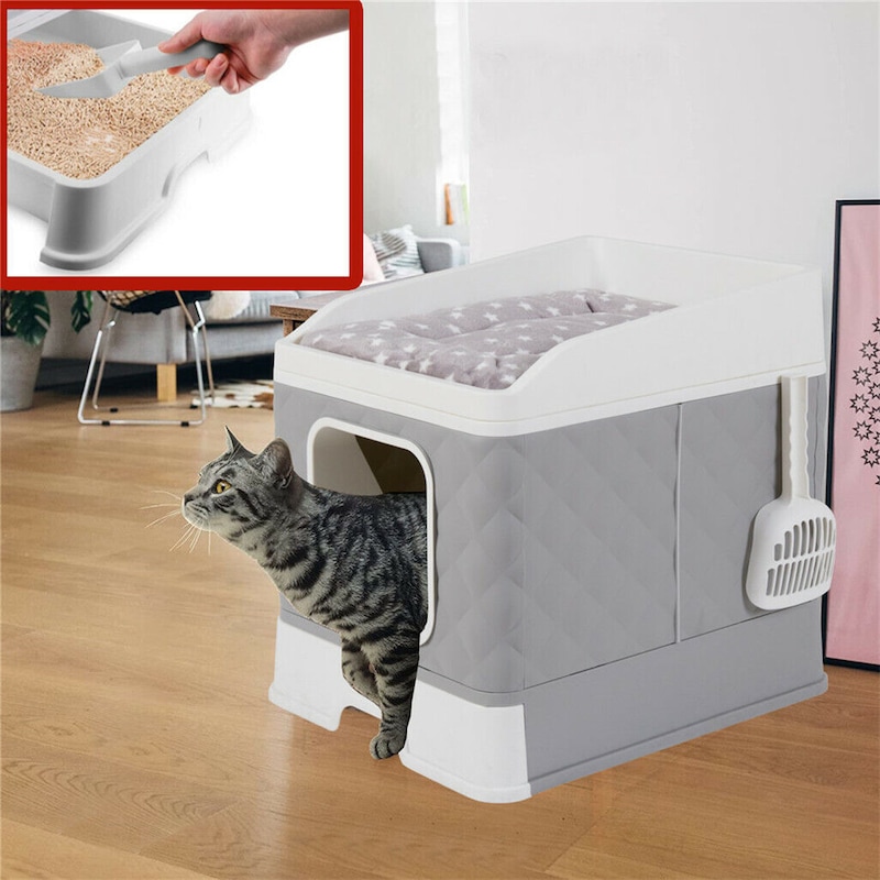 Buy Jumbo Space Enclosed Cat Litter Box Cat Bed Odorless Kitten Tray ...