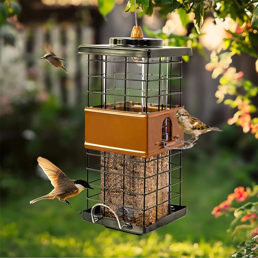 FIN Large Capacity Bird Feeder w Perches Squirrel Proof Wild Bird Seed Hanging Feeder