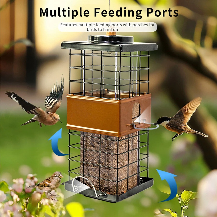 FIN Large Capacity Bird Feeder w Perches Squirrel Proof Wild Bird Seed Hanging Feeder