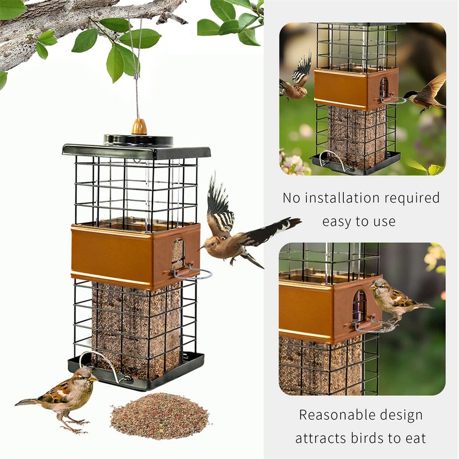 FIN Large Capacity Bird Feeder w Perches Squirrel Proof Wild Bird Seed Hanging Feeder
