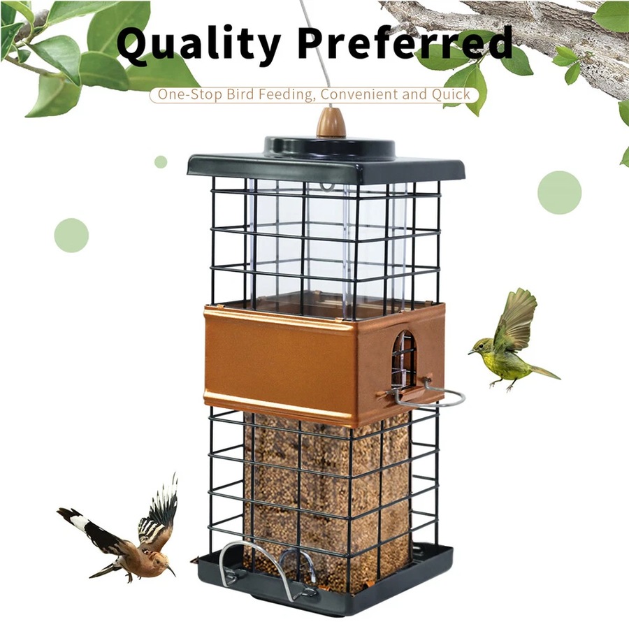FIN Large Capacity Bird Feeder w Perches Squirrel Proof Wild Bird Seed Hanging Feeder