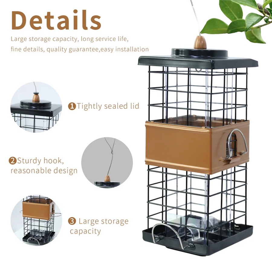 FIN Large Capacity Bird Feeder w Perches Squirrel Proof Wild Bird Seed Hanging Feeder