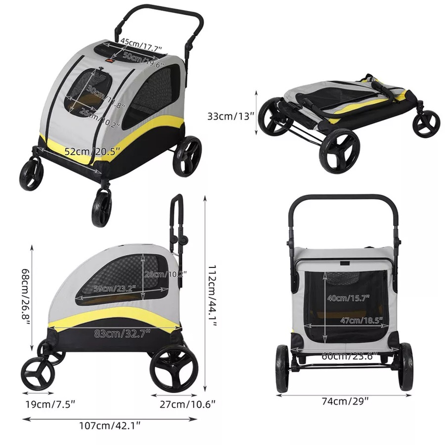 Large Dog Stroller Foldable Pet Pushchair with Doors