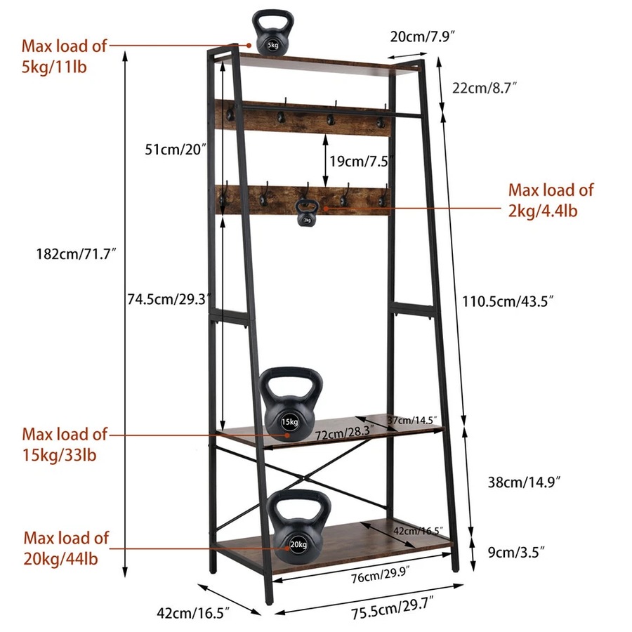 Large Hallway Clothes Rack Mudroom Garage Storage Organizer Heavy Duty MDF Stand